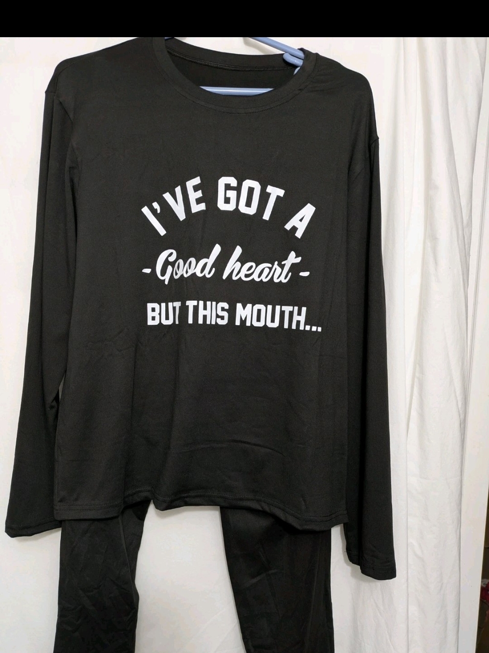Black Long Sleeve Graphic Pajamas- "I've Got A Good Heart"